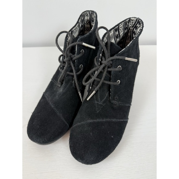 Toms Women's Suede Wedge Booties‎ Black Kala Size 9 Ankle Height - Picture 4 of 13